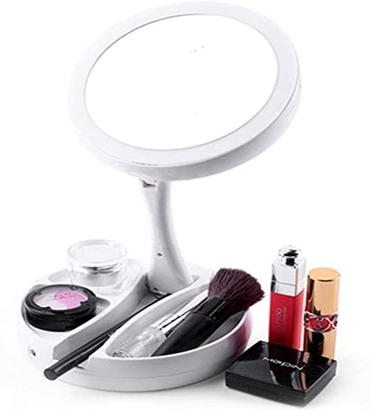 1 - Espelho Maquiagem com dois lados, Luz Led, Dobrável e com Organizador - Emson 