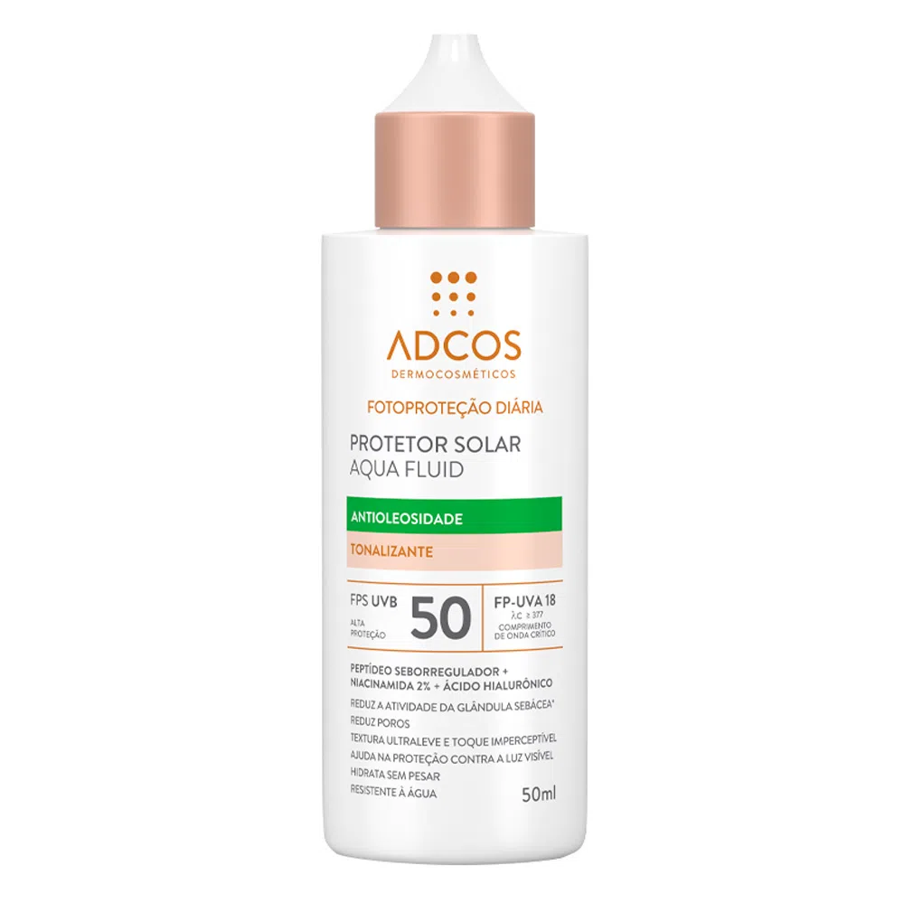 7 - Protetor Solar Facial Aqua Fluid Antioleosidade Tonalizante - Adcos 