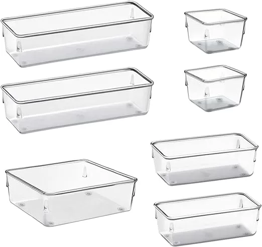 5 - Organizador Modular Acrimet para Gavetas, Bancadas e Armários, Plástico Transparente, Kit com 7 Potes Sortidos