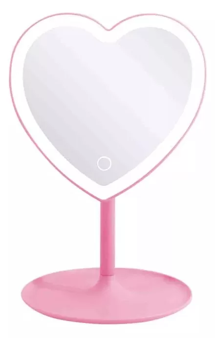 8 - Espelho De Mesa Maquiagem Bandeja Porta Jóias Led Coração Cor Da Moldura Rosa